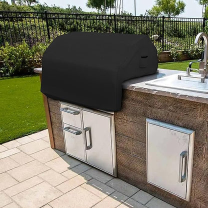 Covers & all Built-in Outdoor Grill Cover, Durable Heavy Duty 18 Oz Waterproof Cover Tuff Material with Air Pocket & Elastic for Snug Fit (44" W x 27" D x 26" H inches, Black)