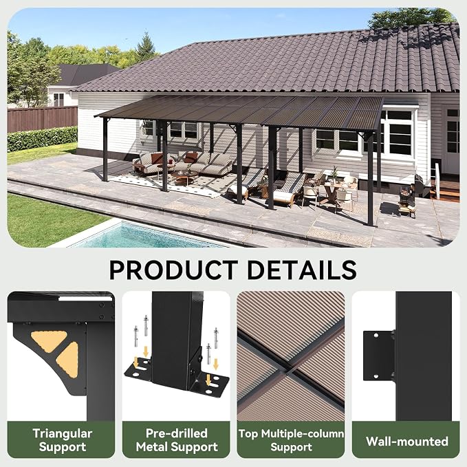 Aoxun 26’x10’ Gazebo with Aluminum Frame & Polycarbonate Panel, Outdoor Patio - Image 3
