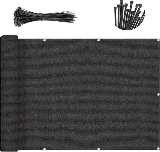 SUNNY GUARD Customized 3.3'x32' Black Balcony Privacy Screen,90% Shade Apartments Fence Cover,Heavy Duty Mesh Windscreen for Deck,Outdoor,Backyard,Patio