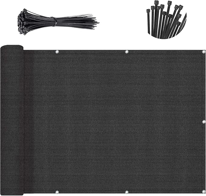SUNNY GUARD Customized 3'x32' Black Balcony Privacy Screen,90% Shade Apartments Fence Cover,Heavy Duty Mesh Windscreen for Deck,Outdoor,Backyard,Patio
