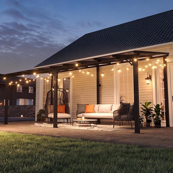 10' x 20' Lean to Gazebo Pergola, Hardtop Gazebo Metal Large Galvanized Steel by Breezestival