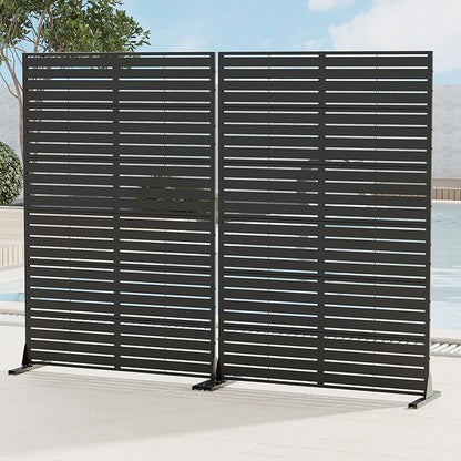 Casaphoria Metal Privacy Screen 72" H x 45" W, 2 Pack Outdoor Freestanding Decorative Divider for Patio & Garden with Stable Base, Black-Louvered