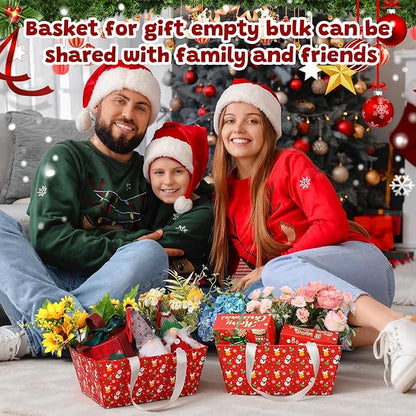 Pinkunn 48 Pcs Basket for Gifts Empty DIY Bulk Party Gift Basket Kit with Handles Market Trays for Packages Wrapping Wedding Party Anniversary Display(Red,Christmas)
