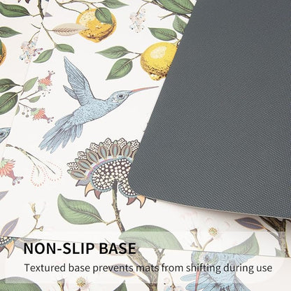 QIYI Placemats Set of 6, 12x18 Inch Faux Leather Place Mats for Kitchen Dinning, Heat Resistant Anti Slip Birds Table Mats, Waterproof Wipeable Washable Placemat Party Table Décor, Vintage Lemon Trees
