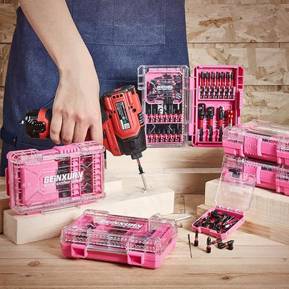 56Pieces Impact Screwdriver Bits Set, Magnetic S2 Steel Phillips/Slotted/Square/Torx Insert Power Bits Tips, Impact Bit Holder with Pink Storage Box Case