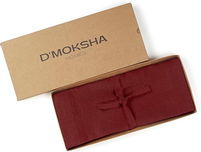 D'Moksha Homes Linen Dark Red Table Runner 108 Inches Long - 100% Pure Linen Dining Table Runner 14 x 108 Inch for Valentines, Holiday - Machine Washable