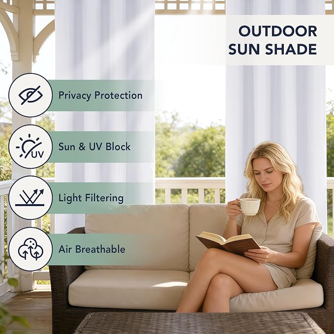 White Outdoor Curtains for Patio Waterproof, 8 Drape Panels | Privacy & - Image 3