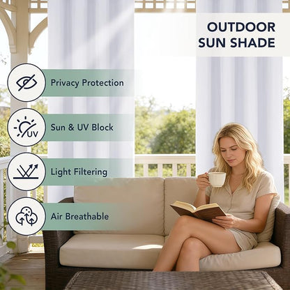 White Outdoor Curtains for Patio Waterproof, 6 Drape Panels | Privacy & - Image 3