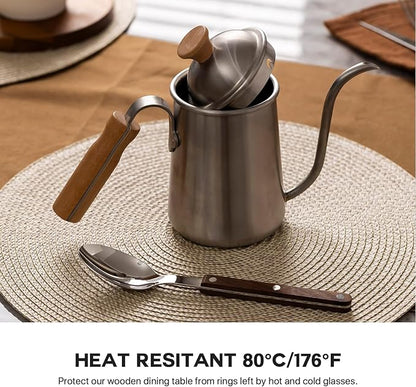Round Placemats Set of 6 Plastic Woven Placemats Washable Wipeable Table Mats for Dining Table Heat Resistant Non-Slip Circle Place Mats (Beige-Brown)