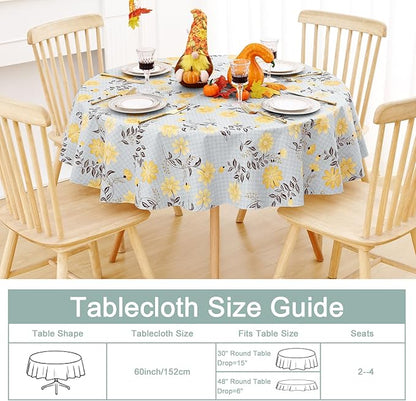 misaya Round Waterproof Vinyl Table Cloth, Wipeable Tablecloth with Flannel Backing, Plastic Table Cover for Dinner, Picnic, Indoor and Outdoor (Yellow Flowers, 60")