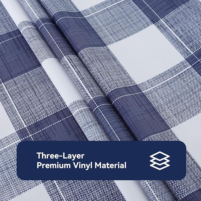 Romanstile Rectangle Vinyl Tablecloth, 100% Waterproof Oil-Proof Checkered Plastic Table Cloth, Heavy Duty Wipeable Table Covers for Dining, Camping, Picnic, Outdoor - 54 x 120 Inch, Blue Checkered
