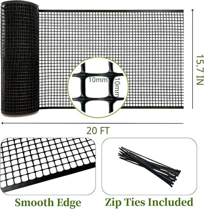 PotatoLife Plastic Wire Mesh Fence, Balcony Fence for Baby and Pets, Safety Fence, Stair Protector, Poultry, Garden, Tree Support, Durable Material, Free Zip Ties (Black, 15.7'' x 20')