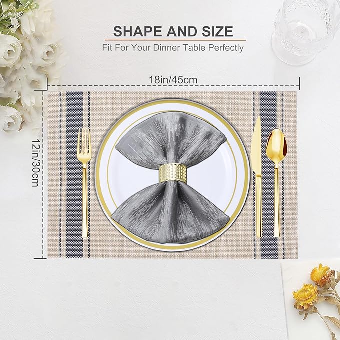 BETEAM Placemats Set of 8, Woven Vinyl Placemat for Dining Table Washable Wipeable Kitchen Place Mats Durable Indoor Outdoor Table Mats