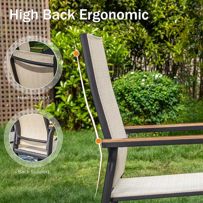 PHI VILLA Outdoor Stackable Dining Chairs Set of 2 w/Aluminum Frame, - Image 6