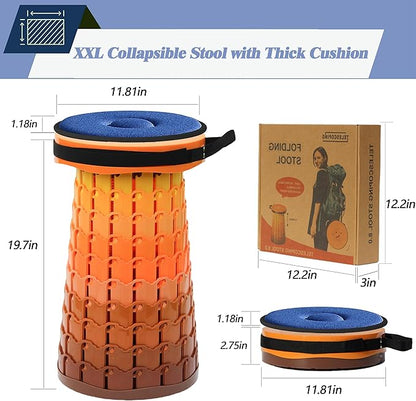 ALEVMOOM Upgraded XXL Telescoping Stool with Cushion,Taller 50cm Wider 30cm Collapsible More Sturdy Capacity 1000Lbs,Portable Camping Adjustable Stool for Garden Fishing Hiking Mountain BBQ (Fire)