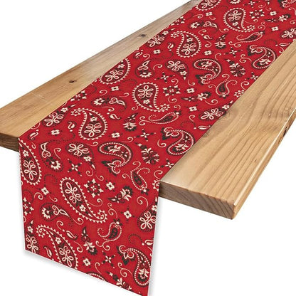 Red Paisley Table Runner, Rustic Damask Antique Floral Flower Retro Boho Swirled Pattern Vintage Coffee Table Center Decor for Family Kitchen and Living Room Outdoor Table Decorations, 13"x36"
