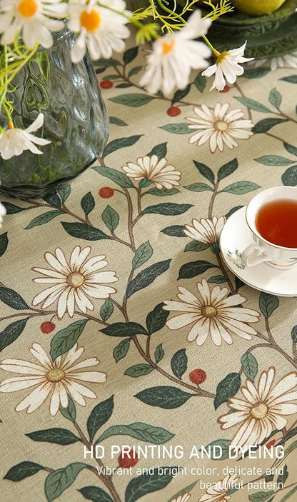 ISAENNE Designer Green Linen Square Table Cloth,Floral French Country Indoor Tablecloth,Stain Resistant Home Decor Tablecloths for Dining Kitchen Thanksgiving Christmas Party,67"*67"-Brune