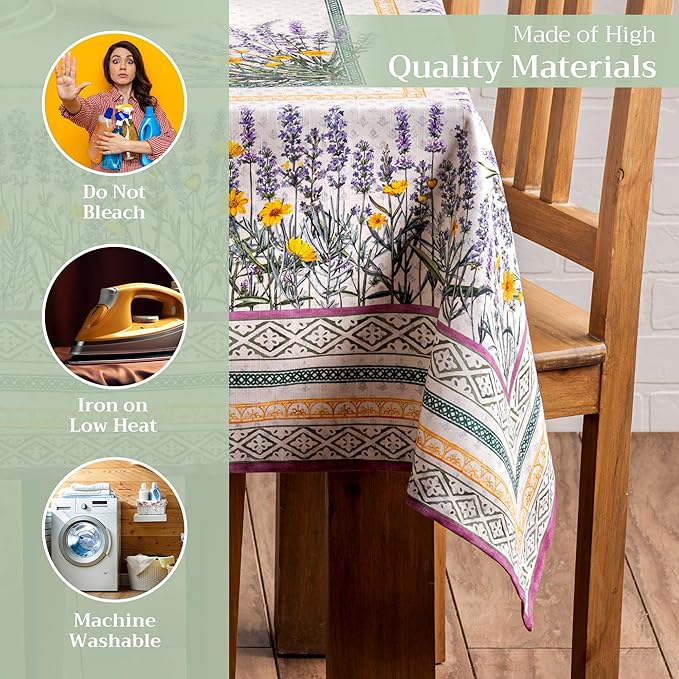 Maison d' Hermine Table Cloth Rectangle Table 100% Cotton 70 x 90 Inches Tablecloth Reusable Decorative for Dining Room, Farmhouse, Home, Party, Festive & Wedding Spring Summer - Fanny Lavender