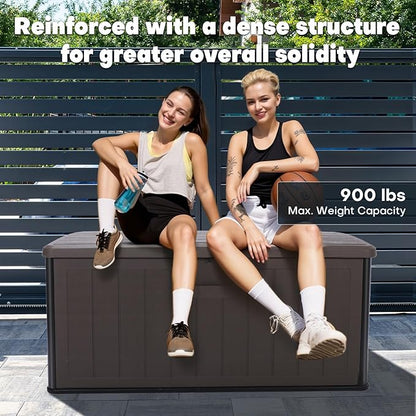 100 Gallon Deck Box, Double-Wall Construction Waterproof Outdoor Patio Storage Box, Lockable Deck Storage Bin Outdoor Storage Bench for Pool Patio Garden