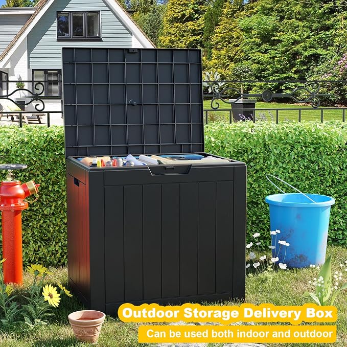 35 Gallon Outdoor Deck Box Lockable Waterproof Storage Black | Heavy-duty resin - Image 8