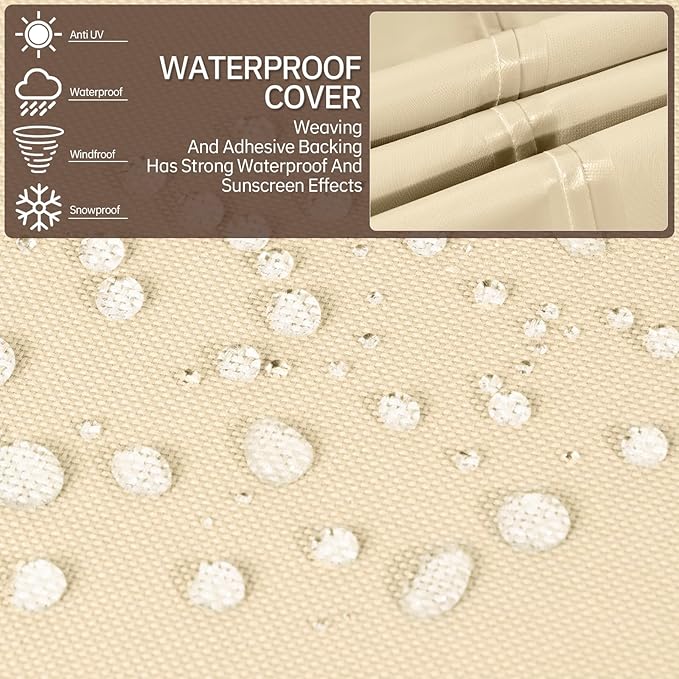 Round Patio Furniture Covers, 96" DIA x 28 H Waterproof Outdoor Furniture Cover for Patio Table & Chair Sets, 600D Heavy-duty UV-Resistant Fade-Proof Protection, Beige & Brown
