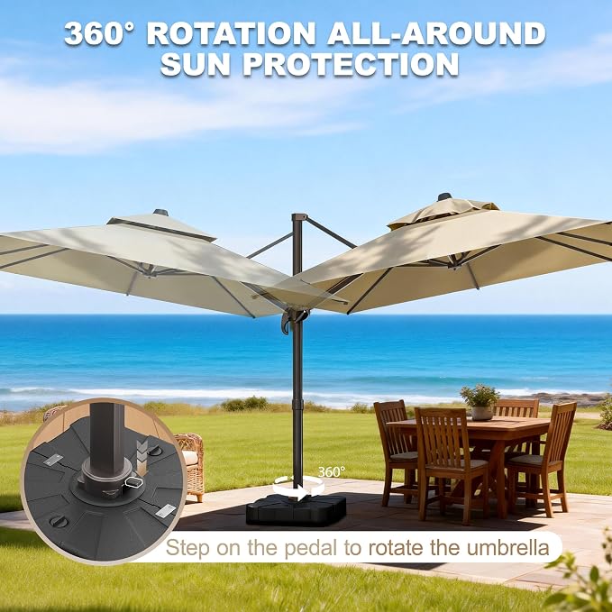 10x10Ft Patio Umbrella Outdoor Cantilever Rectangle Umbrella, 6-Level Tilt & - Image 3