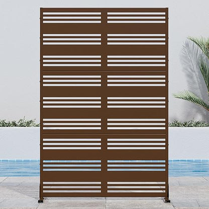 Casaphoria 72" H x 47" W Metal Outdoor Privacy Screen, Freestanding Decorative Divider for Patio, Deck, Balcony, and Garden with Stable Base, Brown-Harold