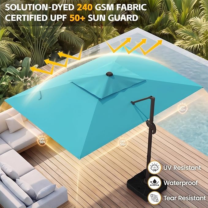 10x10 FT Patio Cantilever Umbrella, Rectangular Heavy Duty Offset Umbrella - Image 6