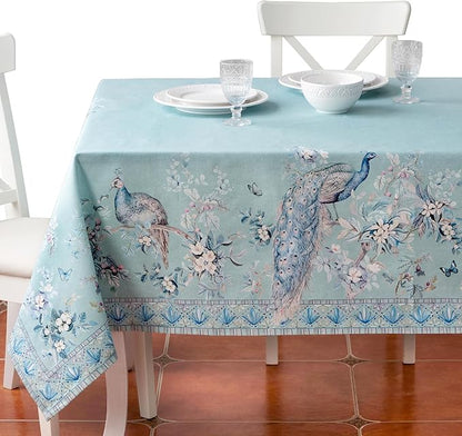 Maison d' Hermine Premium Table Cloth Rectangle Table 100% Combed Cotton 108 x 70 Inches Tablecloth Reusable Decorative for Dining Room Home Party Festive Wedding - Peacock Utopia - Pastel Turquoise