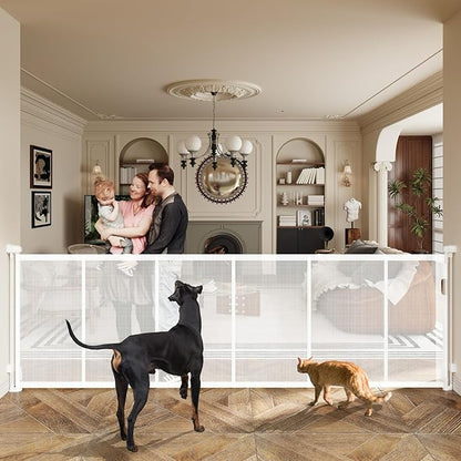 150" Extra Wide Retractable Baby Gates Dog Gate for Large Opening, 41" Extra Tall Mesh Pet Gate, Long Child Safety Gates with Fiberglass Rods for Stairways, Doorways, Hallways - Indoor/Outdoor Use