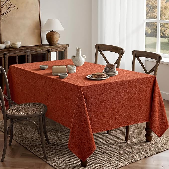 MIULEE Burnt Orange Linen Polyester Tablecloth Fall Thanksgiving 52x70 Inch Rectangle Table Cloth Waterproof,Stain Resistant & Wrinkle Resistant for Dining Party Wedding