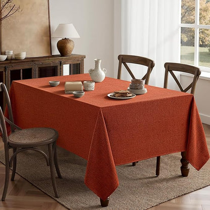 MIULEE Burnt Orange Linen Polyester Tablecloth Fall Thanksgiving 52x70 Inch Rectangle Table Cloth Waterproof,Stain Resistant & Wrinkle Resistant for Dining Party Wedding