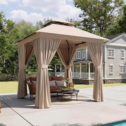 Aoxun 8x8FT Metal Frame Outdoor Gazebo, Khaki | UPF50+ Protection 50×50mm by Aoxun