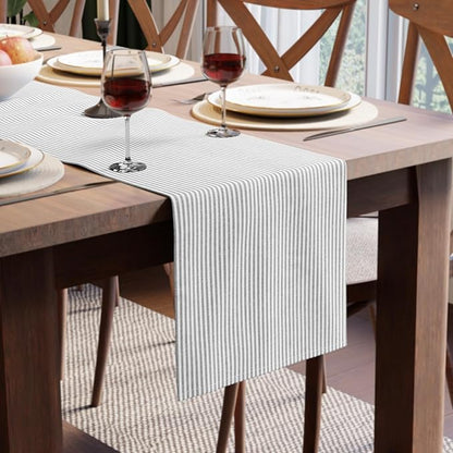 Encasa XO Cotton Dining Table Runner | Ticking Black | Size 13x59 in - Machine Washable & Durable