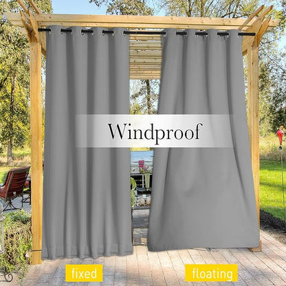 NICETOWN 2 Panels Outdoor Curtains Waterproof W52xL108 Silver Grey | Windproof - Image 5