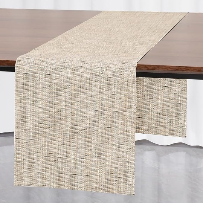 Myir JUN Table Runner, Vinyl Table Runner Indoor 55 Inch Long Arbitrarily Cropped Runner for Table Heatproof for Home Party (Beige, 15 x 55 inch)