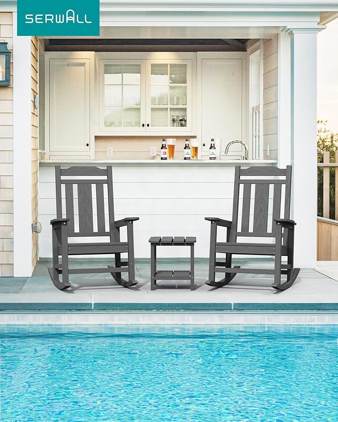 SERWALL Outdoor Rocking Chairs Set of 2, HDPE Porch Rocker Outdoor - Image 2