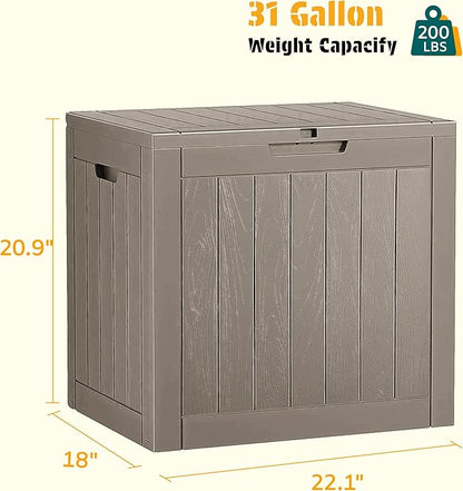 NUNU LAB 31 Gallon Outdoor Storage Box Waterproof, Outside Package Delivery Deck Boxes with Lockable Lid, Backyard Storage Bin For Garden Tools, Patio Cushions Accessories, Gray