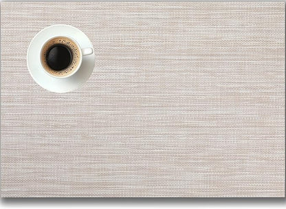 Placemats Set of 8 - Easy Clean Woven Vinyl Placemats for Dining Table, Indoor/Outdoor Place Mats, Washable PVC Table Mats（Beige）