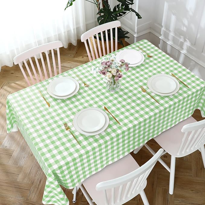 Romanstile Square Vinyl Tablecloth, 100% Waterproof Buffalo Gingham Plastic Table Cloth, Heavy Duty Wipeable Checkered Table Covers for Outdoor, Camping, Picnic, Patio - 54 x 54, Light Green