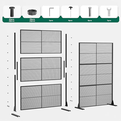 Casaphoria Metal Privacy Screen Outdoor, 72" H x 47" W Freestanding Decorative Privacy Screen for Patio Deck Balcony Garden with Stable Base, Black-Cross Stripe