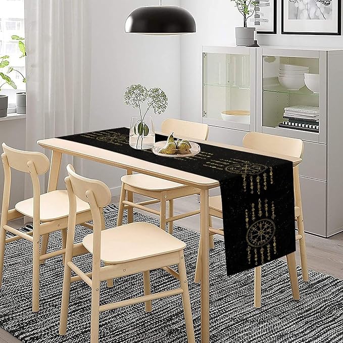 Viking Table Runner, Nordic Symbol Mysterious Aesthetic Table Runner for Kitchen Daily Dining Home Outdoor 13x36in