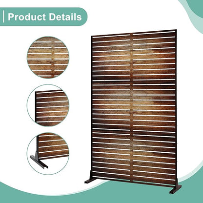 Metal Privacy Screen for Outdoor & Indoor Use, Free Standing Privacy Screen for Patio Garden Pool, 72" H x 47" W Decoative Privacy Panels, Weather Resistant, Easy Assembly (Wood Grain)