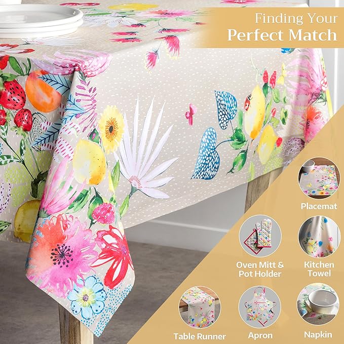 Maison d' Hermine Table Cloth Rectangle Table 100% Cotton 60 x 108 Inches Tablecloth Reusable Decorative for Dining Room, Farmhouse, Home, Party, Festive & Wedding Spring Summer - Jardin D'Ete - Fog