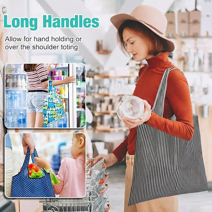 Eccliy 24 Pieces Reusable Grocery Bags Polyester Shopping Bags for Groceries Multi Colors Reusable Foldable Shopping Tote (Geometric Rules)