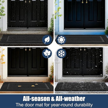 Large Front Door Mat Outside Entrance Indoor Doormat, 36" x 24" Outdoor Mats For Patio Waterproof, Outdoor Door Mats For Outside Entry, Indoor Rugs for Entryway, Sturdy Natural Rubber Entry Mat, Black