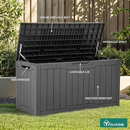 YITAHOME 80 Gallon Resin Deck Box, Weather Resistant Outdoor Storage Box, Lockable Indoor Outdoor Storage for Supplies and Essentials, Dark Gray