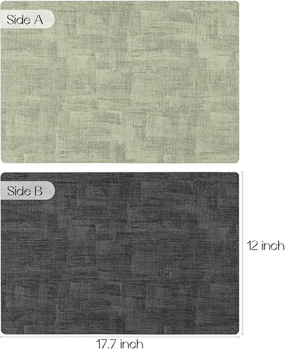 Romanstile Reversible Vinyl Placemats Set of 6, Faux Leather 100% Waterproof Oil-Proof Wipeable Place Mats, Heat Resistant Dual Sided Table Mats for Kitchen/Dining/Party (Grey Green, 12 x 17 Inch)