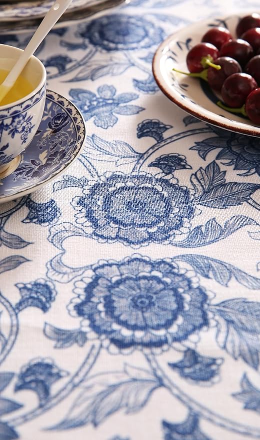 patdrea Designer Vintage Blue Rectangle Tablecloth,Linen Anti-Wrinkle Paisley Pattern Farmhouse Table Cloth,Decor Table Cover Cloth for Kitchen Dining,Christmas,Thanksgiving,55"x79"-Lantang a