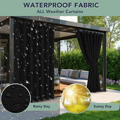 Black Outdoor Curtains for Patio Waterproof, 6 Drape Panels | Privacy & - Image 2